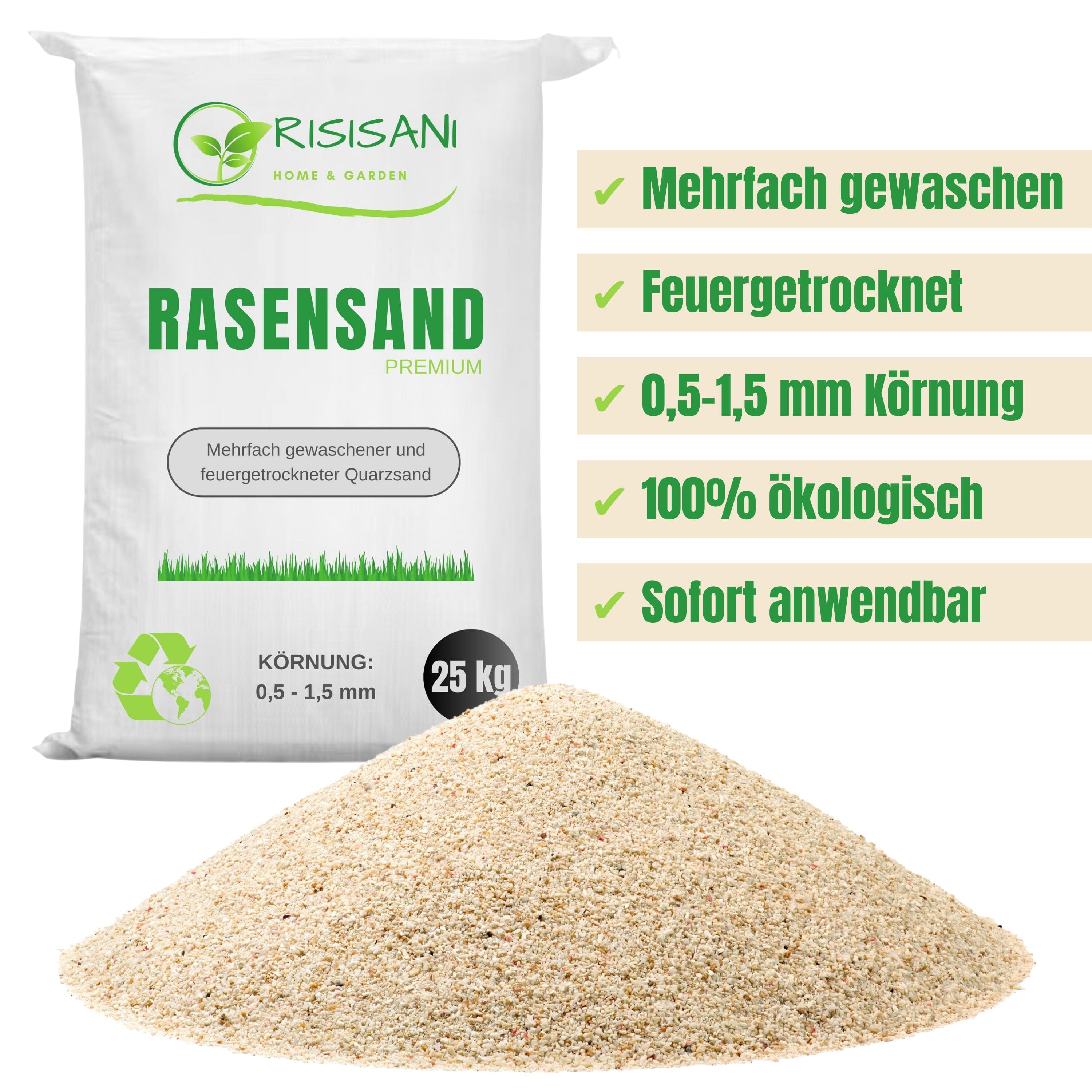 Gazonzand Premium 0.5-1.5 mm | 25 kg | Kwartszand gewassen en vuurgedroogd RISISANI Home & Garden NL